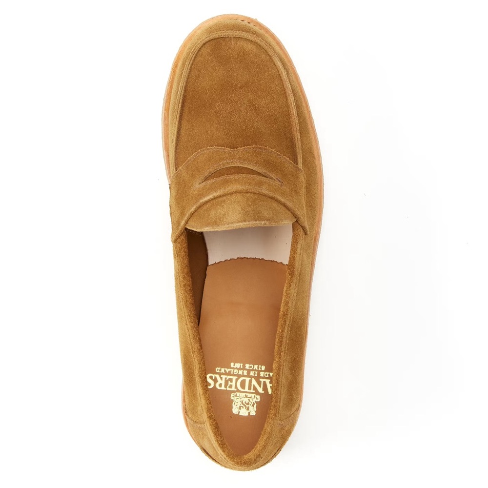 Sanders Edwin Buttseam Penny Loafers in Tobacco Reverse Suede shoes size 10.5